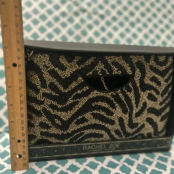 Rachel Zoe Zebra Pattern Beaded gold and black Clutch convertible NEW - Picture 4 of 5